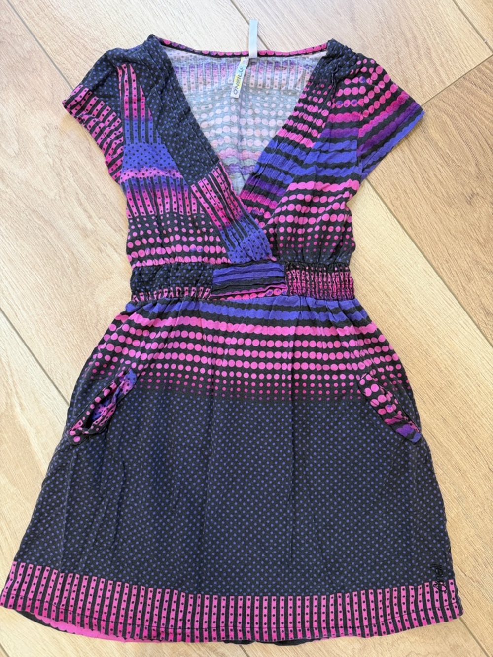 O'Neill Black Dress with Pink & Purple Dot Stripe